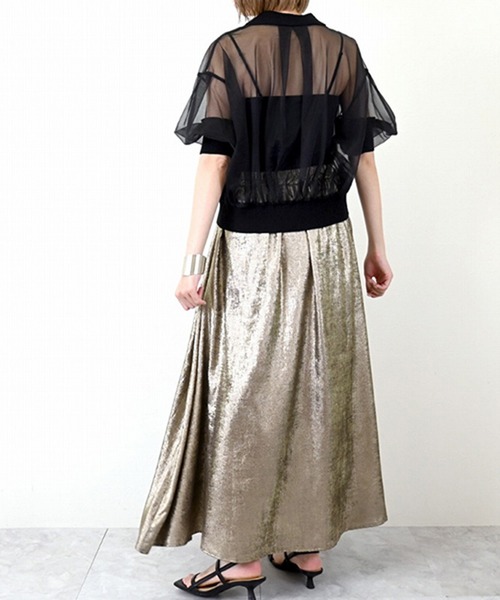 STYLEBLOCK（スタイルブロック）の「シャイニーサテンギャザーマキシスカート（スカート・レディース・シルバー/ゴールド/ブラック・M）」の5枚目の写真