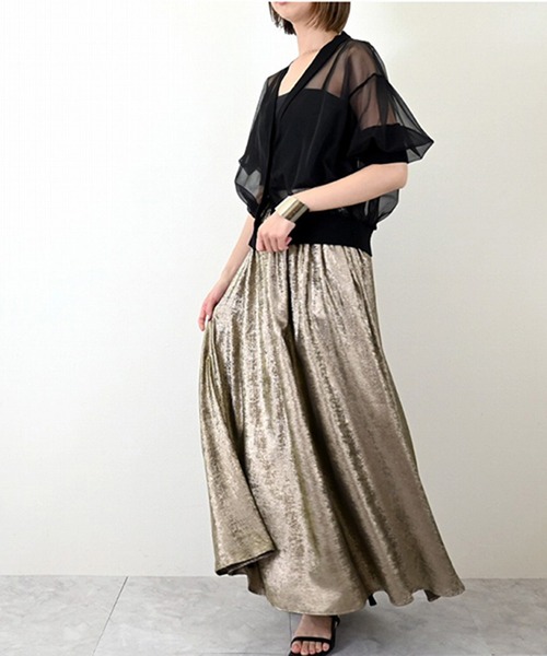 STYLEBLOCK（スタイルブロック）の「シャイニーサテンギャザーマキシスカート（スカート・レディース・シルバー/ゴールド/ブラック・M）」の6枚目の写真