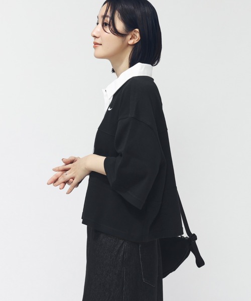 NIKE(ナイキ)の「ナイキ NIKE ナイキ NSW ストリート S/S ポロ(ポロシャツ・レディース・ブラック×ブラック/ネイビー/ホワイト×グリーン・M/L)」の4枚目の写真