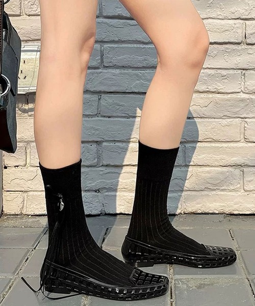 shopnikoniko(ショップニコニコ)の「スクエアトゥ メッシュ バレエシューズ(バレエシューズ・レディース・ブラック/クリア・37inch/36inch/39inch/38inch)」の1枚目の写真