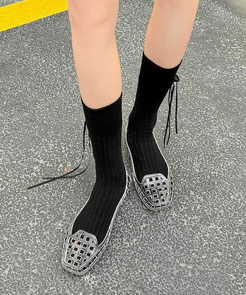 shopnikoniko(ショップニコニコ)の「スクエアトゥ メッシュ バレエシューズ(バレエシューズ・レディース・ブラック/クリア・37inch/36inch/39inch/38inch)」の11枚目の写真
