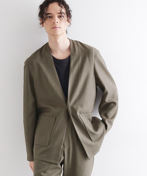 tk.TAKEO KIKUCHI（ティーケータケオキクチ）の「【セットアップ対応】ポリツイルノーカラージャケット（ノーカラージャケット・メンズ・チャコールグレー/ブラック/ブルーグリーン・02/03/04）」の3枚目の写真