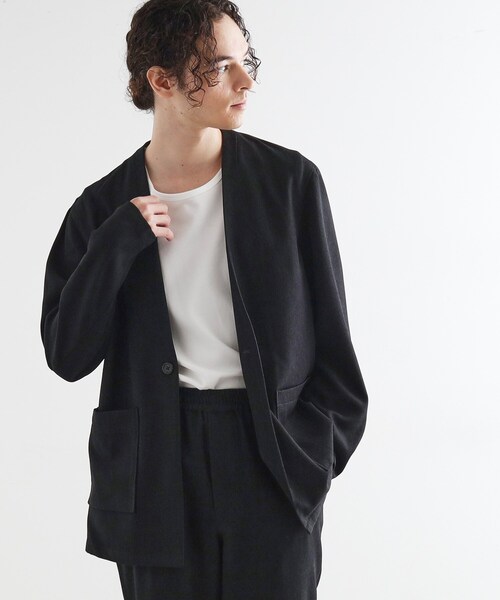 tk.TAKEO KIKUCHI（ティーケータケオキクチ）の「【セットアップ対応】ポリツイルノーカラージャケット（ノーカラージャケット・メンズ・チャコールグレー/ブラック/ブルーグリーン・02/03/04）」の2枚目の写真