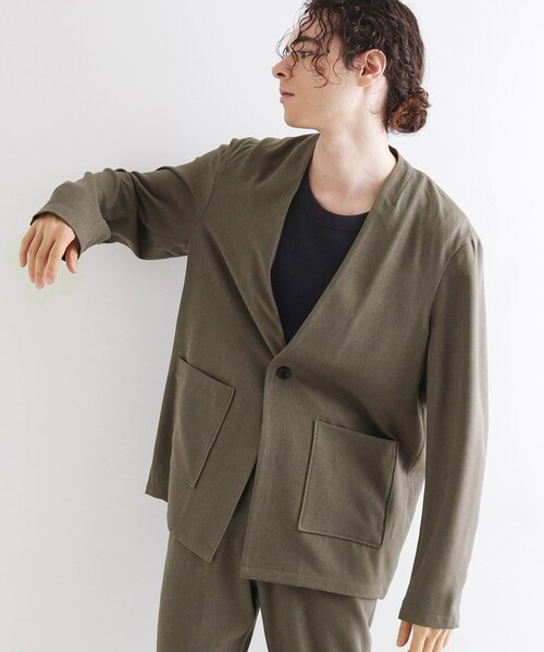 tk.TAKEO KIKUCHI（ティーケータケオキクチ）の「【セットアップ対応】ポリツイルノーカラージャケット（ノーカラージャケット・メンズ・チャコールグレー/ブラック/ブルーグリーン・02/03/04）」の4枚目の写真