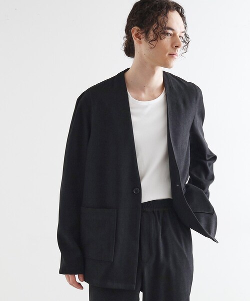 tk.TAKEO KIKUCHI（ティーケータケオキクチ）の「【セットアップ対応】ポリツイルノーカラージャケット（ノーカラージャケット・メンズ・チャコールグレー/ブラック/ブルーグリーン・02/03/04）」の8枚目の写真