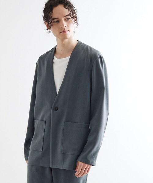 tk.TAKEO KIKUCHI（ティーケータケオキクチ）の「【セットアップ対応】ポリツイルノーカラージャケット（ノーカラージャケット・メンズ・チャコールグレー/ブラック/ブルーグリーン・02/03/04）」の12枚目の写真