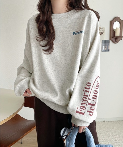 Java(ジャバ)の「《JaVaジャバコラボ》抜け感纏い、センスで遊ぶ。ロゴ袖刺繍&グラフィック裏起毛プルオーバー(スウェット・レディース・杢グレー/ブラウン/オートミール/ネイビー/チャコール・X-LARGE/SMALL/MEDIUM/LARGE)」の5枚目の写真
