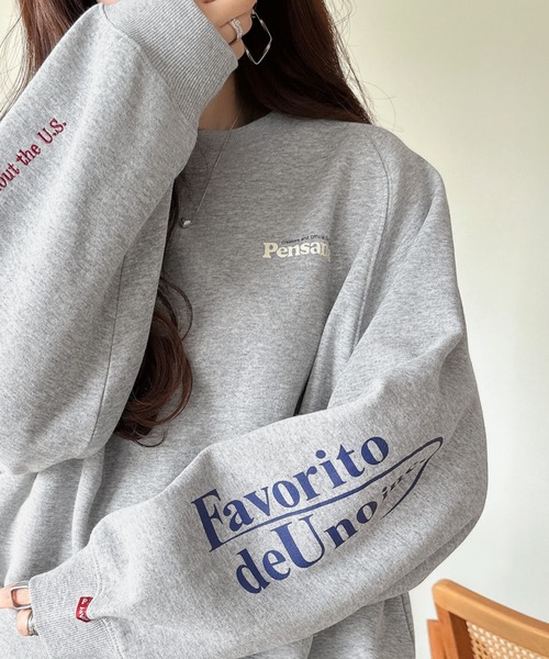 Java(ジャバ)の「《JaVaジャバコラボ》抜け感纏い、センスで遊ぶ。ロゴ袖刺繍&グラフィック裏起毛プルオーバー(スウェット・レディース・杢グレー/ブラウン/オートミール/ネイビー/チャコール・X-LARGE/SMALL/MEDIUM/LARGE)」の2枚目の写真