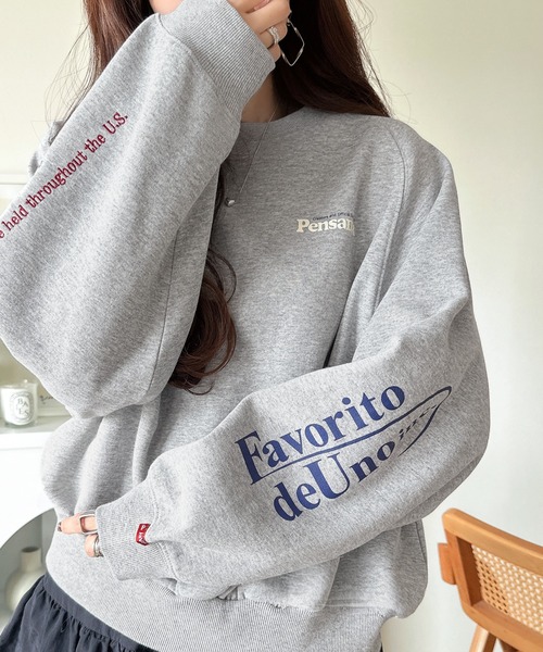 Java(ジャバ)の「《JaVaジャバコラボ》抜け感纏い、センスで遊ぶ。ロゴ袖刺繍&グラフィック裏起毛プルオーバー(スウェット・レディース・杢グレー/ブラウン/オートミール/ネイビー/チャコール・X-LARGE/SMALL/MEDIUM/LARGE)」の9枚目の写真