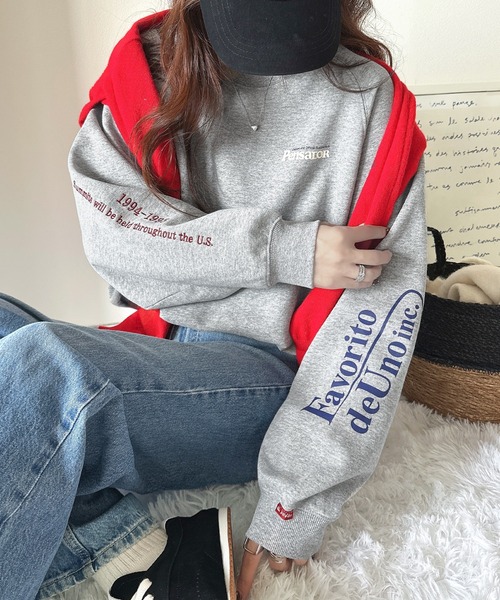 Java(ジャバ)の「《JaVaジャバコラボ》抜け感纏い、センスで遊ぶ。ロゴ袖刺繍&グラフィック裏起毛プルオーバー(スウェット・レディース・杢グレー/ブラウン/オートミール/ネイビー/チャコール・X-LARGE/SMALL/MEDIUM/LARGE)」の6枚目の写真