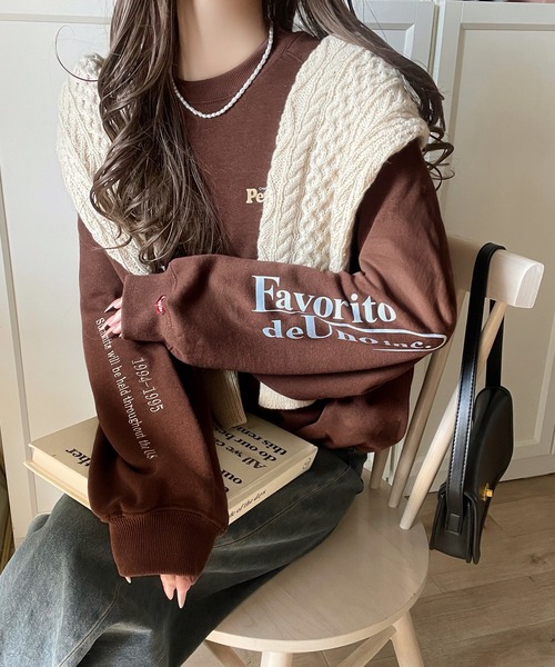 Java(ジャバ)の「《JaVaジャバコラボ》抜け感纏い、センスで遊ぶ。ロゴ袖刺繍&グラフィック裏起毛プルオーバー(スウェット・レディース・杢グレー/ブラウン/オートミール/ネイビー/チャコール・X-LARGE/SMALL/MEDIUM/LARGE)」の7枚目の写真