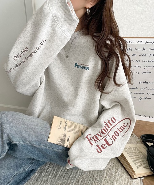 Java(ジャバ)の「《JaVaジャバコラボ》抜け感纏い、センスで遊ぶ。ロゴ袖刺繍&グラフィック裏起毛プルオーバー(スウェット・レディース・杢グレー/ブラウン/オートミール/ネイビー/チャコール・X-LARGE/SMALL/MEDIUM/LARGE)」の8枚目の写真