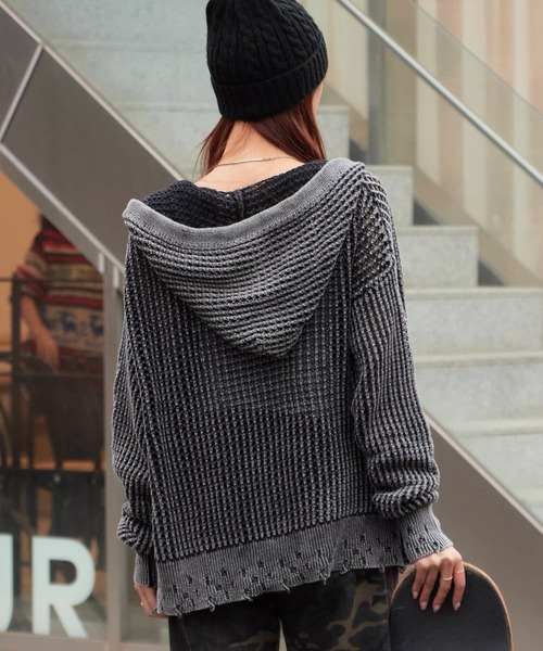 セール】Low Gauge Double Zip Hoodie/ローゲージダブルジップフーディ