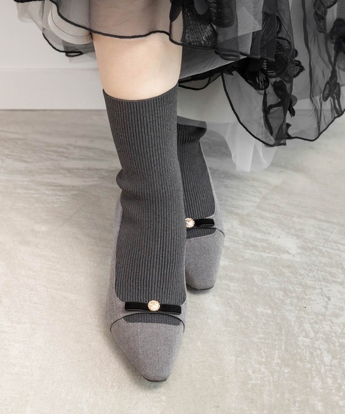 セール】パールリボンニットドッキングブーツ（ブーツ）｜RANDA