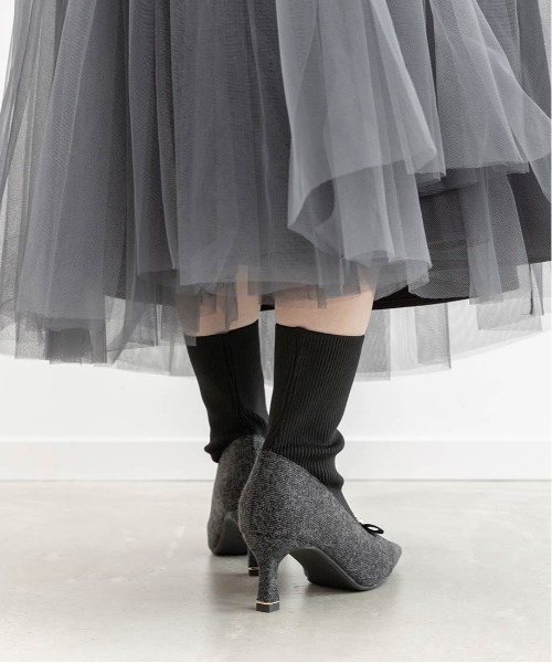 ランダ（RANDA）/＜25秋冬新作＞【22．5−25．5】パールリボンニットドッキングブーツ セール】パールリボンニットドッキングブーツ（ブーツ）｜RANDA