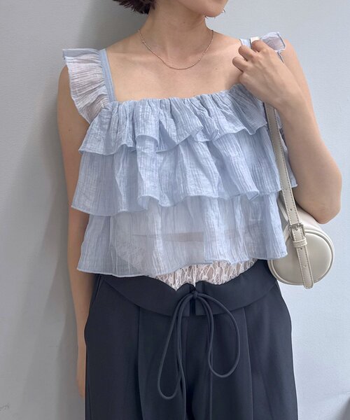 mline（エムライン）の「[mline]フリルノースリブラウス（シャツ/ブラウス・レディース・ピンク/オフホワイト/ブルー・FREE）」の2枚目の写真