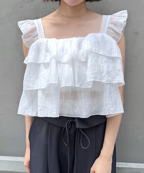 mline（エムライン）の「[mline]フリルノースリブラウス（シャツ/ブラウス・レディース・ピンク/オフホワイト/ブルー・FREE）」の4枚目の写真