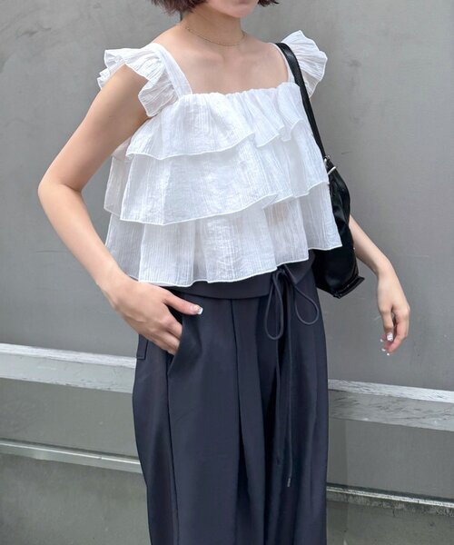 mline（エムライン）の「[mline]フリルノースリブラウス（シャツ/ブラウス・レディース・ピンク/オフホワイト/ブルー・FREE）」の5枚目の写真