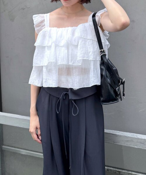 mline（エムライン）の「[mline]フリルノースリブラウス（シャツ/ブラウス・レディース・ピンク/オフホワイト/ブルー・FREE）」の6枚目の写真