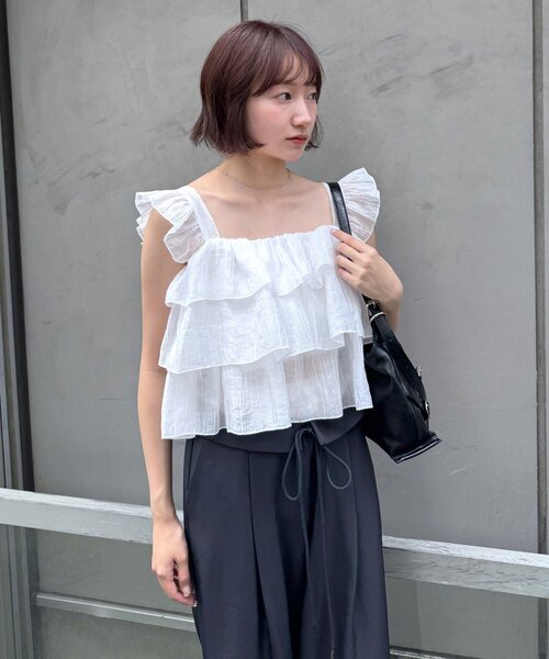 mline（エムライン）の「[mline]フリルノースリブラウス（シャツ/ブラウス・レディース・ピンク/オフホワイト/ブルー・FREE）」の7枚目の写真