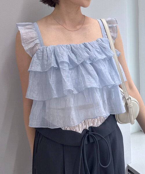 mline（エムライン）の「[mline]フリルノースリブラウス（シャツ/ブラウス・レディース・ピンク/オフホワイト/ブルー・FREE）」の11枚目の写真
