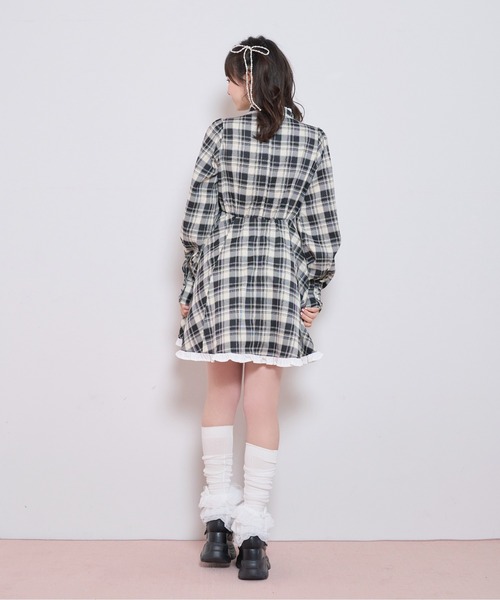 Honey Cinnamon(ハニーシナモン)の「配色ヨークチェックワンピース(ワンピース・レディース・ブラック/ダークグリーン・FREE)」の5枚目の写真