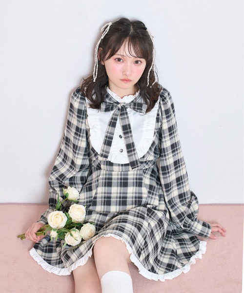 配色ヨークチェックワンピース（ワンピース）｜Honey Cinnamon（ハニー