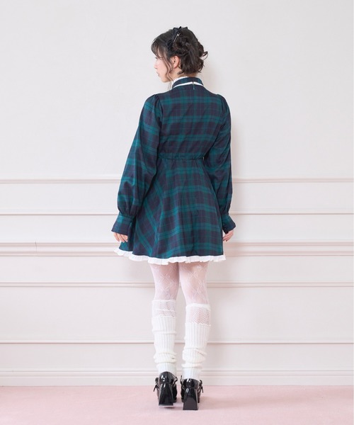 Honey Cinnamon(ハニーシナモン)の「配色ヨークチェックワンピース(ワンピース・レディース・ブラック/ダークグリーン・FREE)」の16枚目の写真
