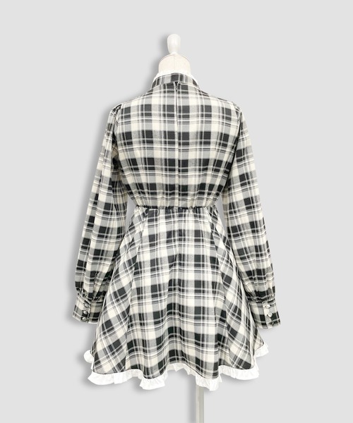 Honey Cinnamon(ハニーシナモン)の「配色ヨークチェックワンピース(ワンピース・レディース・ブラック/ダークグリーン・FREE)」の10枚目の写真