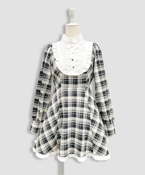 Honey Cinnamon(ハニーシナモン)の「配色ヨークチェックワンピース(ワンピース・レディース・ブラック/ダークグリーン・FREE)」の7枚目の写真