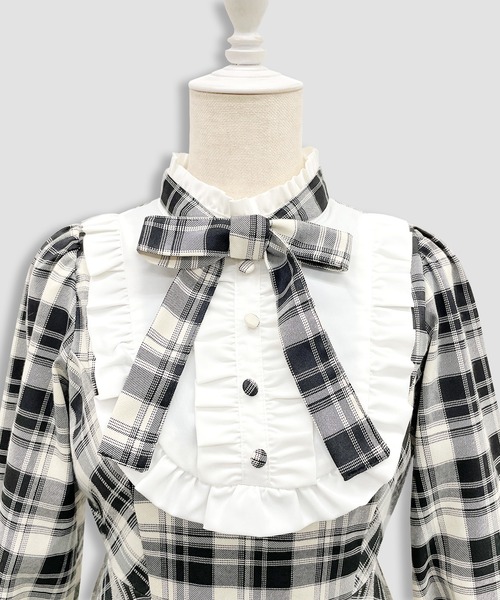 Honey Cinnamon(ハニーシナモン)の「配色ヨークチェックワンピース(ワンピース・レディース・ブラック/ダークグリーン・FREE)」の11枚目の写真