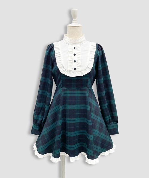 Honey Cinnamon(ハニーシナモン)の「配色ヨークチェックワンピース(ワンピース・レディース・ブラック/ダークグリーン・FREE)」の18枚目の写真