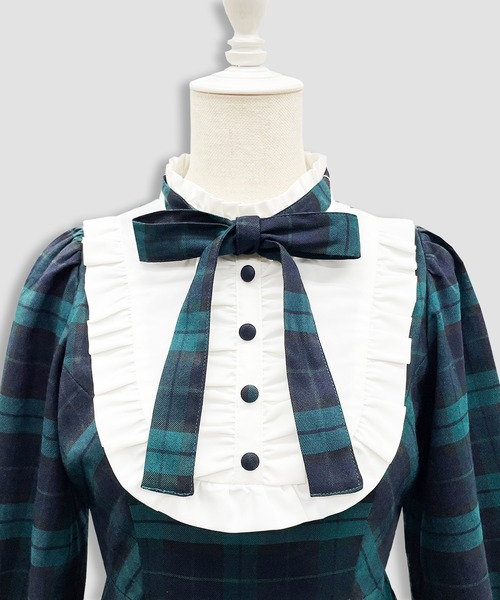 Honey Cinnamon(ハニーシナモン)の「配色ヨークチェックワンピース(ワンピース・レディース・ブラック/ダークグリーン・FREE)」の22枚目の写真