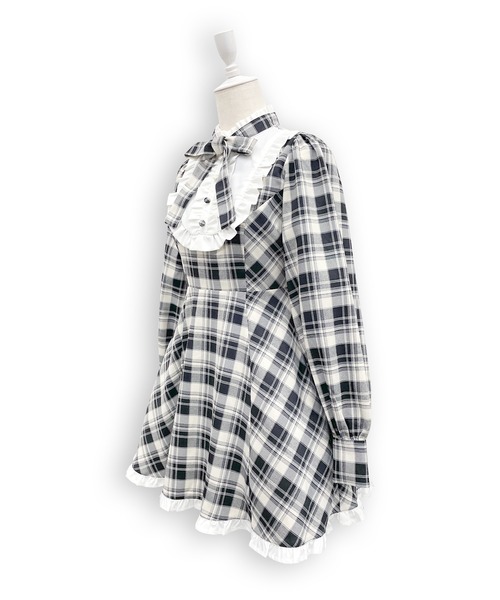 Honey Cinnamon（ハニーシナモン）の「配色ヨークチェックワンピース（ワンピース・レディース・ブラック/ダークグリーン・FREE）」の11枚目の写真