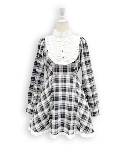 Honey Cinnamon（ハニーシナモン）の「配色ヨークチェックワンピース（ワンピース・レディース・ブラック/ダークグリーン・FREE）」の10枚目の写真