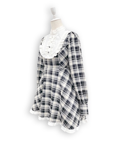 Honey Cinnamon（ハニーシナモン）の「配色ヨークチェックワンピース（ワンピース・レディース・ブラック/ダークグリーン・FREE）」の12枚目の写真