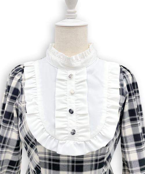 Honey Cinnamon（ハニーシナモン）の「配色ヨークチェックワンピース（ワンピース・レディース・ブラック/ダークグリーン・FREE）」の15枚目の写真