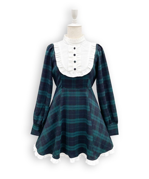 Honey Cinnamon（ハニーシナモン）の「配色ヨークチェックワンピース（ワンピース・レディース・ブラック/ダークグリーン・FREE）」の18枚目の写真