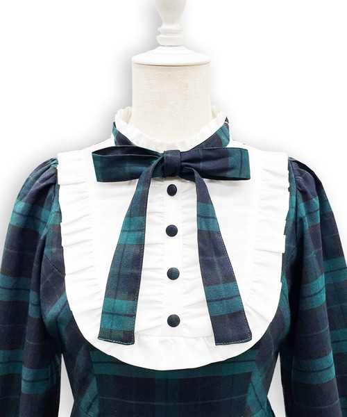 Honey Cinnamon（ハニーシナモン）の「配色ヨークチェックワンピース（ワンピース・レディース・ブラック/ダークグリーン・FREE）」の22枚目の写真