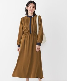 SHIPS Colors:〈手洗い可能〉配色 ギャザー ロングスリーブ ワンピース◇