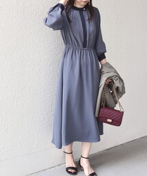 SHIPS Colors:〈手洗い可能〉配色 ギャザー ロングスリーブ ワンピース◇