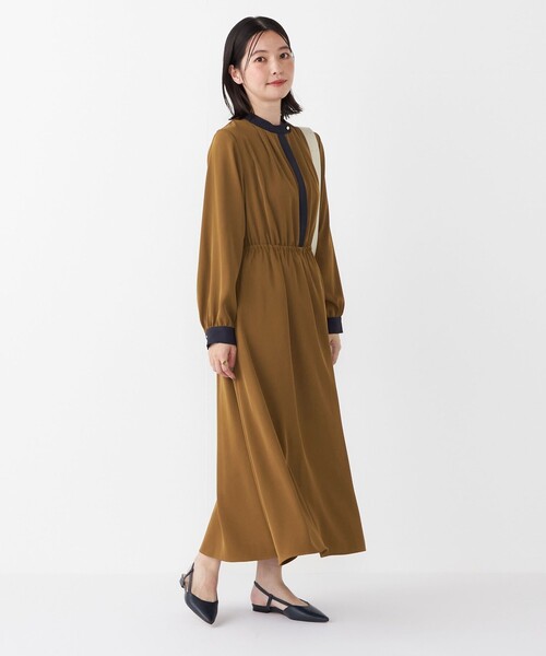 SHIPS Colors:〈手洗い可能〉配色 ギャザー ロングスリーブ