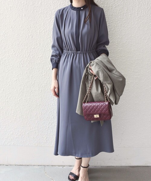 SHIPS Colors:〈手洗い可能〉配色 ギャザー ロングスリーブ