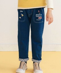 【お揃い】はたらくくるま恐竜プリントデニムニットパンツ(80~130cm)