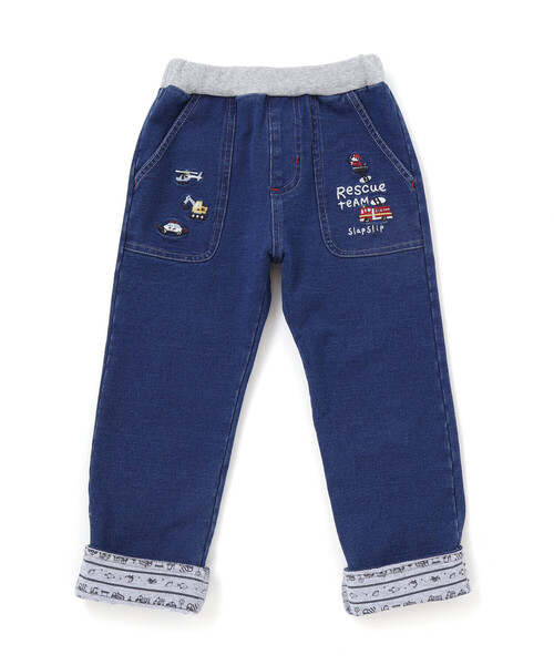 SLAP SLIP(スラップスリップ)の「【お揃い】はたらくくるま恐竜プリントデニムニットパンツ(80~130cm)(デニムパンツ・キッズ・ネイビー/ブルー・130cm/100cm/80cm/90cm/110cm/120cm)」の7枚目の写真