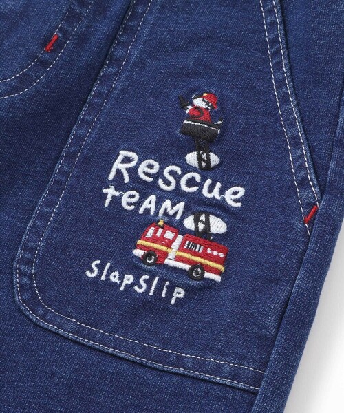 SLAP SLIP(スラップスリップ)の「【お揃い】はたらくくるま恐竜プリントデニムニットパンツ(80~130cm)(デニムパンツ・キッズ・ネイビー/ブルー・130cm/100cm/80cm/90cm/110cm/120cm)」の10枚目の写真