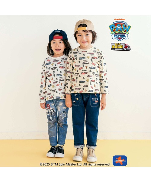 SLAP SLIP(スラップスリップ)の「【お揃い】はたらくくるま恐竜プリントデニムニットパンツ(80~130cm)(デニムパンツ・キッズ・ネイビー/ブルー・130cm/100cm/80cm/90cm/110cm/120cm)」の4枚目の写真