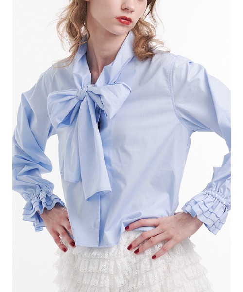 jouetie（ジュエティ）の「スリーブフリルビッグボウタイブラウス（シャツ/ブラウス・レディース・ブラック/オフホワイト/ブルー・MEDIUM）」の3枚目の写真