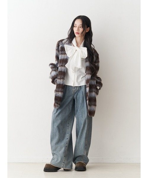 jouetie（ジュエティ）の「スリーブフリルビッグボウタイブラウス（シャツ/ブラウス・レディース・ブラック/オフホワイト/ブルー・MEDIUM）」の7枚目の写真