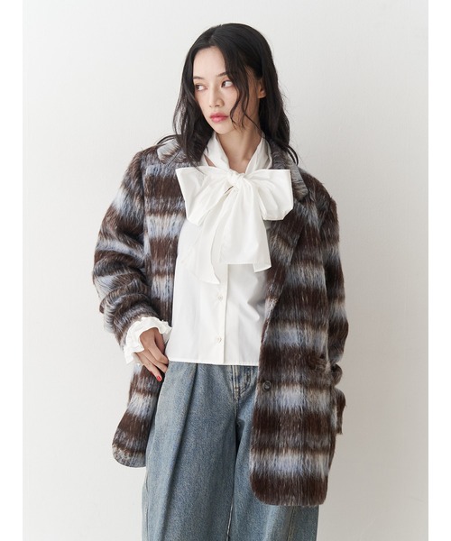 jouetie（ジュエティ）の「スリーブフリルビッグボウタイブラウス（シャツ/ブラウス・レディース・ブラック/オフホワイト/ブルー・MEDIUM）」の6枚目の写真